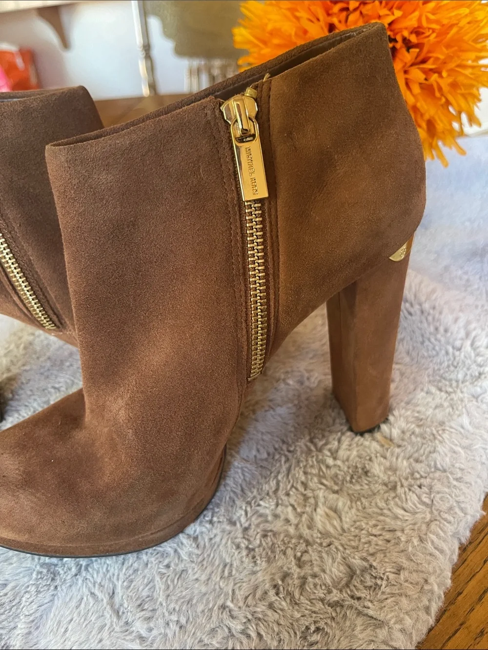 Michael Kors Brown Suede High Block Heel Ankle Booties